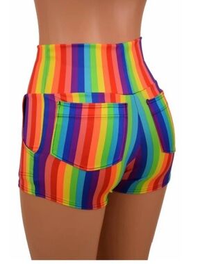 High-Waist Rainbow Stripe Women’s Shorts